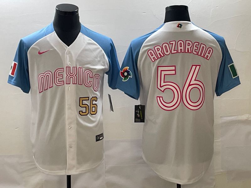 Men 2023 World Cub Mexico #56 Arozarena White blue Nike MLB Jersey15